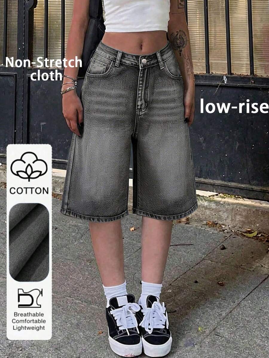 Street Fashion Casual Wide Leg Denim Shorts Summer - Grey - View 1