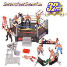Wrestling Ring Arena Playset With Wrestler Action Figures, Realistic Wrestling Stage Toy For Kids, Collectible Wrestler Figurines For Boys Birthday Gift - 32-piece Fighting Arena Ornament - View 3