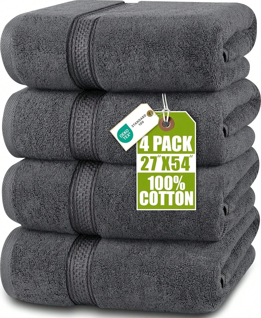 Utopia Towels 4 Pack Premium Bath Towels Set, 27 By 54 Inches, 100% Ring Spun Cotton 600GSM, Lightweight And Highly Absorbent Quick Drying Towels, Perfect For Daily Use - 灰色 - 查看 1