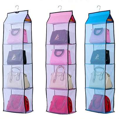 4-Compartment Home Hanging Storage Bag, Multi-Layer Oxford/Non-Woven Fabric Organizer Bag, No Drilling Or Installation Required, Suitable For Wardrobe, Entryway, Dorm, Bedroom, Bathroom, Storing Bags, Scarves, Underwear, And Miscellaneous Items