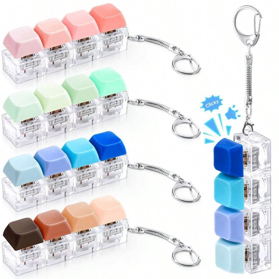 1/2/3/4Pcs Keyboard Adult Fidget Toy Clicker Toy 4-In-1 Keyboard Fidget Keychain Cube Mechanical Key Button Clicker Stress Relief Gift For Office School Home To Pass The Time,Perfect For All Ages,Suitable As Gifts Or Party Favors,Suitable For Birthdays, Holidays, Parties, Hobbies, Collectibles, Party Supplies(Random Colors) - Nhiều màu - Xem 1