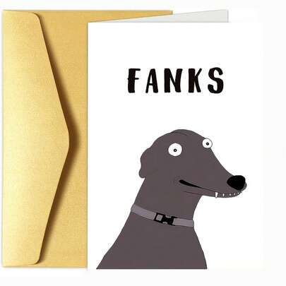 1张带信封的趣味狗狗感谢卡，男女皆宜，送给朋友、同学、同事的温馨友谊礼物