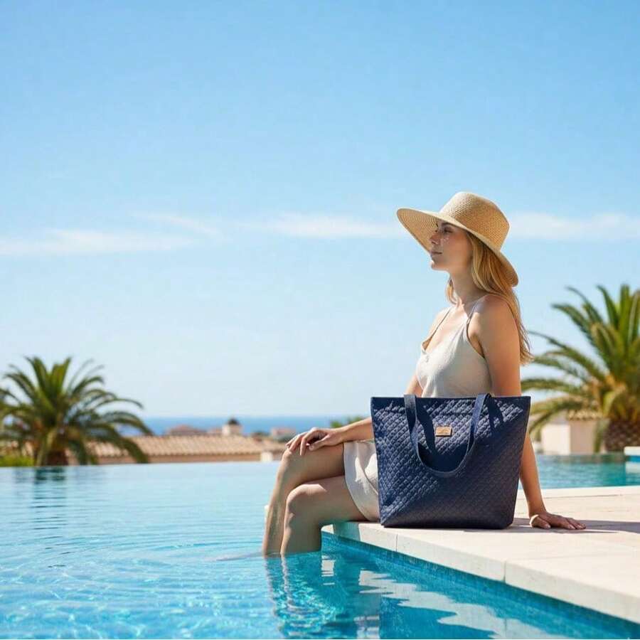 Large Women's Waterproof Beach Bag - Navy Blue - View 1