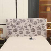 1pc Stretchable Milk Silk Headboard Cover, All Inclusive, Simple Geometric Pattern Design, Soft Polyester Fiber Fabric, Modern Style Bedroom Furniture Protective Cover Suitable For Single And Double Beds - Apricot - View 1