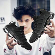 Big Size Mens Sneakers Shock Absorbing Walking Shoes Breathable Comfortable Running Shoes For Men Lightweight Athletic Casual Shoes - 黑色 - 查看 7