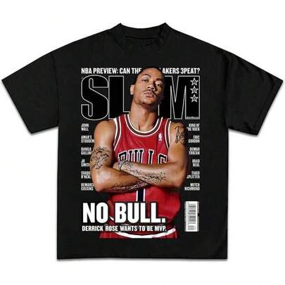Slam Magazine Derrick Rose Casual Graphic Print Short Sleeve Crew Neck T-Shirt Vintage God's Plan Retro Heart Hands USA Mexico Flag Unisex Boxy Fit ShirtX1H0001,playeras de hombre,ropa de hombre,playera de hombre,camisas de hombre,camisas para hombre