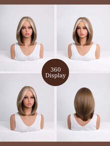 12 Inch Layered Middle-Parted Bobo Wig, Suitable For Summer Daily Wear, Parties, Cosplay, Music Festivals And Holidays, A Practical Gift For Girls - Camel - View 9