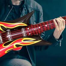 3pcs Inflatable Flame Guitar Photo Props, Inflatable Musical Instruments, 80s 90s Rock Party Decor, Guitar Accessories, Retro Party Supplies For Concerts, Bachelor Parties, Birthday Parties, Weddings And Gatherings - One Size - View 6