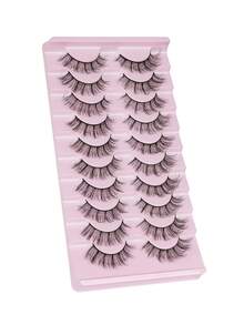 10 pares de pestañas postizas de visón falso, crean un efecto de maquillaje de ojos de gato, largas y delgadas, pestañas postizas suaves y de aspecto natural - Negro - Ver 3