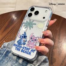 Disney Stitch And Angel "NAMA-STAY AT THE BEACH" Tropical Ice Cream Pattern Phone Case, Casual Cute Disney Accessory Suitable For IPhone 17/17 Pro/17 Pro Max/17 Air/16/15/14/13/12/11/X Series Transparent Space Print Phone Case - Clear - View 5