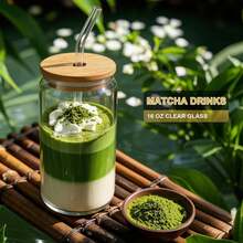 Glass Cups With Lids And Straws 1Pack,Glass Coffee Cups,Glass Cup With Lid For Iced Coffee,Frozen Drinks, Mixed Drinks, Draft Beer, Spirits, Carbonated Drinks, Matcha Lattes,16 Oz Glass Tumbler With Bamboo Lid, 1 Cleaning Brush - Trong suốt - 1 cái - Xem 2