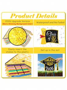 11pcs/Set 2026 Graduation Garden Stakes, Graduation Yard Sign Set, Large Shiny Markers - Perfect For Lawns, Gardens And Pathways. Ideal For All Graduation Parties, Outdoor Garden Decor, Holiday Parties, Birthday Parties And Weddings. - Multicolor - View 4