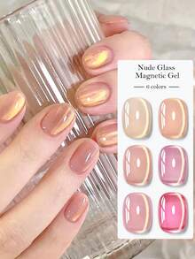 MEET ACROSS 7毫升裸色玻璃效果磁性猫眼凝胶指甲油，半永久可卸指甲油美甲 - 彩色 - 查看 1