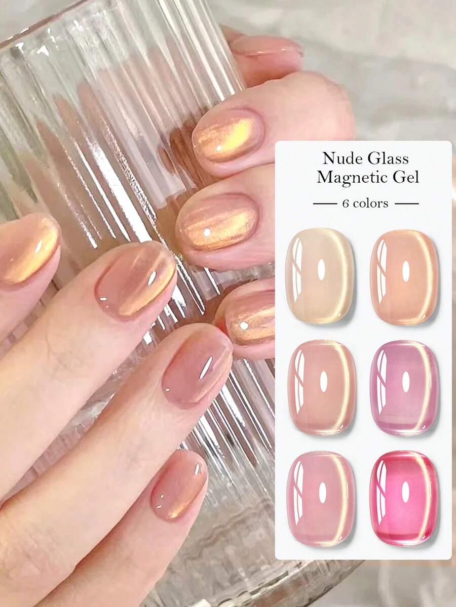 MEET ACROSS 7毫升裸色玻璃效果磁性猫眼凝胶指甲油，半永久可卸指甲油美甲 - 彩色 - 查看 1