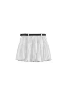 Chân váy chữ A ngắn, cạp cao, xếp ly, peplum, có thắt lưng, thiết kế ngọt ngào, thích hợp cho mùa xuân/hè. - trắng - Xem 5