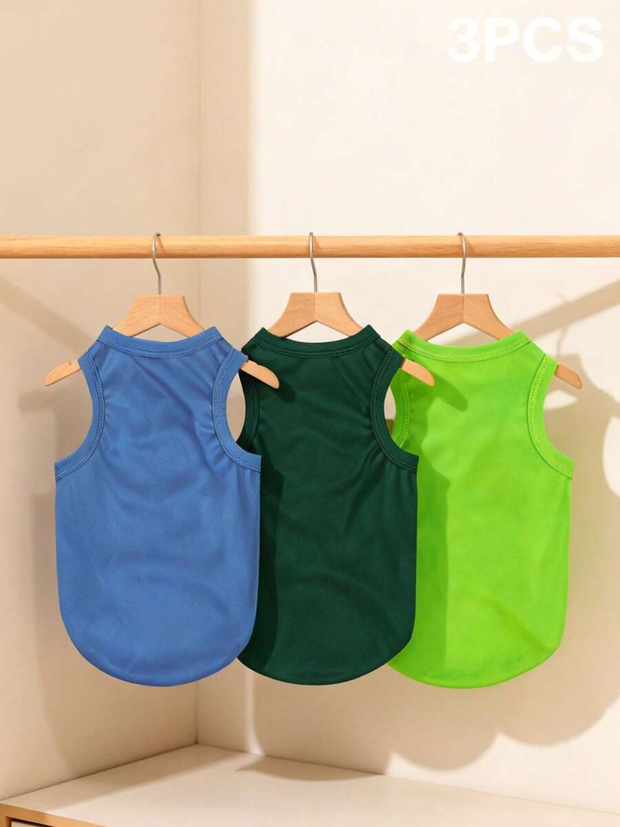 3 piezas Chaleco de unicolor de poliéster, combinación colorida, anti-pulgas, reduce el desprendimiento de pelo, aislante, transpirable para gatos y perros de interior y exterior - Multicolor - Ver 1