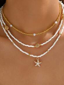 1件新款女士波西米亚风项链 夏季多功能海洋风多层项链 锁骨链 派对海滩度假风女士首饰 母亲节礼物 - 金色 - 查看 5