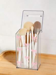 New Bow Pattern Dust-Proof Makeup Brush Storage Holder,Transparent Desktop Organizer With Cover, Makeup Brush And Pen Holder, Dust-Proof Storage Box For Cosmetics, Stationery, And Small Items, Multi-Functional Stand Makeup Brush Holder For Home And Office Use, With Dust-Proof Cover, Acrylic Makeup Storage Box, Large Capacity Vanity Brush Holder,For Holiday Beach, Bathroom Collection, Bedroom Collection, Large Capacity - Multicolor - View 3