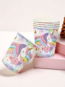 40 pezzi Set di stoviglie monouso a tema unicorno arcobaleno, decorazioni per feste di compleanno, include piatti, piatti per torta, piatti monouso, bicchieri per feste, bicchieri per acqua, tovaglioli, asciugamani di carta, contenitori per alimenti monouso, adatto per compleanni di ragazze, festa di nascità, feste di rivelazione del genere, decorazioni per compleanni in casa, forniture per la cucina, decorazioni per feste a tema unicorno - unicorno arcobaleno - Visualizzare 8