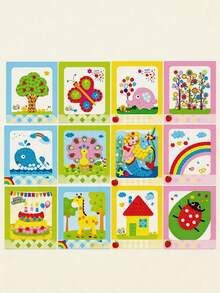 8pcs Handmade Button Art Craft, Creative DIY Collage Toy Set, Cartoon Button Collage Painting, Suitable For Children Handmade Birthday Gift - Multicolor - View 7