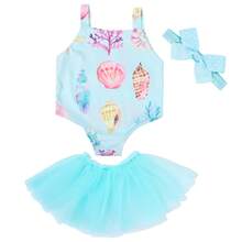 Bộ trang phục búp bê 22 inch với họa tiết vỏ sò, bao gồm: Váy + Chân váy voan + Băng đô, bộ 3 món váy voan chơi mùa hè, phụ kiện búp bê, đồ chơi nhập vai, màu xanh nhạt (Không bao gồm búp bê) - Màu xanh lam - Xem 7