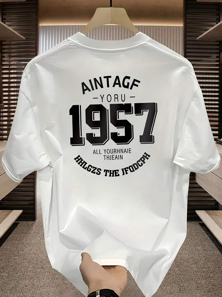 Men's T-Shirt, Summer Tops, Men's T-Shirt Made Of Heavy 100% Cotton - Oversized, Loose Fit, Casual Crew Neck Short-Sleeved T-Shirt With Brand Logo Print, Large Size For Everyday Wear In Summer And Winter, Machine Washable For Chinese New Year, Valentine's Day, Father's Day - Comfortable Cotton T-Shirt, Estate Uomo - White - View 1