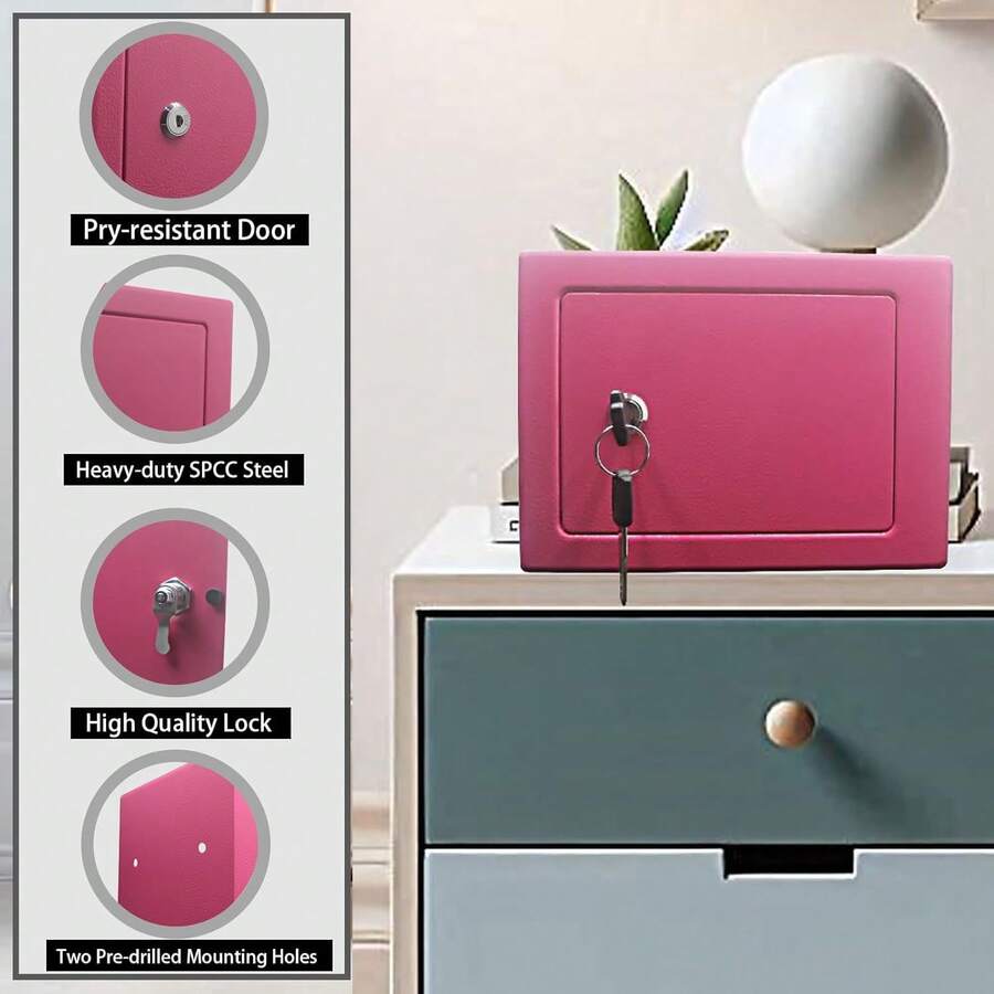 Small  Box 0.23Cuft Money Cash  Mini Lock  9 X 6.7 X 6.7 Inches Wall  Boxes For Home Office Hotel Coin Rooms Business Jewelry - A - View 1