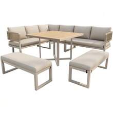 Garden Set, Furniture For 8 To 10 People, Garden Sofa With Large Composite Wood Dining Table, Rope Finish, Large Wood-Look Table, Adjustable Feet, Seat And Back Cushions Included. - Beige - View 12