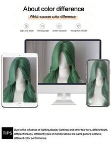 Tóc giả ren dài màu xanh lá cây gợn sóng kiểu U cho trẻ em, tóc giả Halloween bằng sợi tổng hợp, tóc giả cosplay cho bé gái. - Nhiều màu - Xem 9