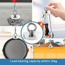 一套包含：1.89英寸176磅高强度钓鱼磁铁 + 393.7英寸带固定扣的回收绳，重型钕磁铁打捞套装，适用于草坪、河流磁性钓鱼 - C - 查看 3