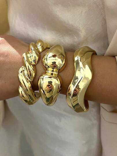 Bộ 3 vòng tay hình giọt nước hình học họa tiết đồng xu cổ điển, kiểu dáng tối giản thanh lịch, thích hợp cho các dịp lễ, tiệc tùng, đeo hàng ngày hoặc làm quà tặng.