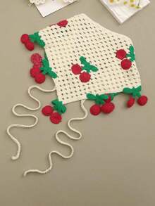 Party Hair Accessories1pc Fashionable Sweet Cute Bandana Beige Hollow Knit Cherry Print Triangular Scarf Summer Hair Accessories Beach Hair Band Vacation Headband - Nhiều màu - Xem 3