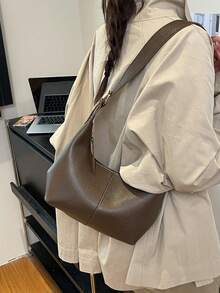 1 pieza Mini, Diseño minimalista Bolso bandolera multifuncional de unicolor de PU suave, Cartera pequeña de mujer para llevar bajo el brazo/en la mano, Material de PU, Estilo mini portátil - Café - Ver 3