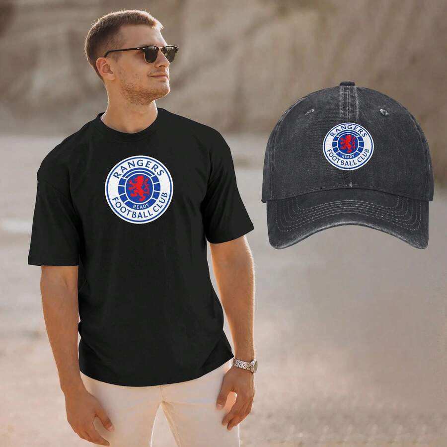 Rangers FC Logo Baseball Outdoor, Outdoor Headwear, Humorous Headgear, Durable Headwear, Joke Accessory, Men's Fashion Men's And Women's T-Shirts, - 黑色 - 查看 1