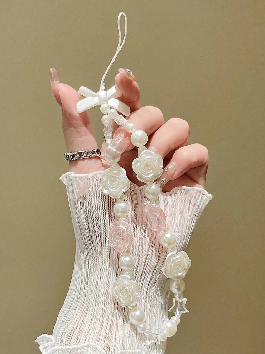 Dây đeo điện thoại hình hoa hồng, mặt dây chuyền thời trang, phụ kiện tai nghe. - Nhiều màu - Xem 1