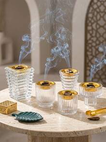 1 Set de quemador de incienso de vidrio minimalista, decoración del hogar de estilo nórdico creativo, elegante y versátil, adecuado para decoración del hogar, boda, fiesta, café, sala de estar, comedor, dormitorio, baño, bar, cena romántica, accesorios de boda, decoración de escritorio, también se puede regalar a amigos, esposa, graduación, damas, regalos de invierno, aplicable durante todo el año - Dorado - Ver 4