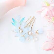 复古玻璃花朵发梳，空灵新娘婚礼配饰 - 金色 - 查看 6