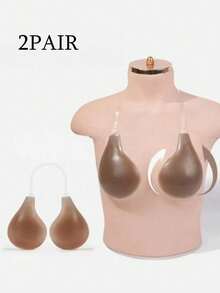 2/1 Pair Deep Brown Silicone Sticky Backless Bras, Instant Natural Shaping, Reusable Sweat-Proof, Suitable For Low-Cut And Backless Outfits - Coffee Brown - View 15