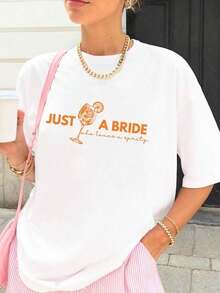 Custom 'Just A Bride Who Loves A Spritz' Shirt Elegant Bachelorette Party Tee Old Money Aesthetic Wedding Shower Gift Bride-To-Be, 100% Cotton Women's T-Shirts, Summer Outfits, Printed Casual Women's T-Shirt With Round Neck And Short Sleeves, Women's Shirts, 1 Piece Summer Clothing - 魏斯 - 查看 8