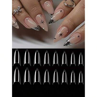 500pcs Pointed Tip Nail Stickers, Half-Cover Soft Gel Nail Stickers, Medium Pointed Fake Nails, Almond Shaped Curved Nail Stickers, Suitable For Acrylic Nail Salon DIY, 10 Sizes