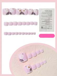 24pcs Short Square Daisy French Toe Nail Stickers, 3D Pearl Mini Daisy Fake Toenails With One Nail File And Gel, Suitable For Summer Beach, Energetic Girl Style Pedicure Set - Multicolor - View 3