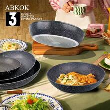 ABKOK 1 Pieza / 3 Piezas Juego de Sartén y Sartén de Chef de Aluminio Antiadherente - Adecuado para Cocinas Domésticas y Comerciales. Saludable, con Mangos Resistentes al Calor y Compatible con Múltiples Tipos de Estufas (Incluyendo Inducción) - Ver 2
