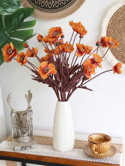 5/3pcs High-Quality Artificial Poppies(Dark Orange), 60cm Length, 4 Flowers Per Stem, Flowers Artificial, Fake Plants, Suitable For Mothers Day Gift, Birthday Gifts, Mother's Day, Valentine's Day Gif, Gifts For Women, Teacher Appreciation Gifts, Bachelorette Party, Room Decor, Home Decor