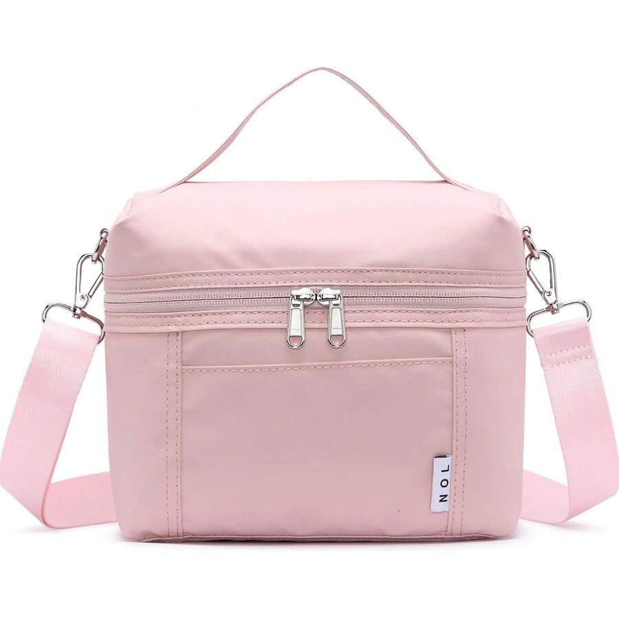 Sac à lunch isotherme, sac isotherme à double paroi, sac de pique-nique spacieux, sac bandoulière portable - Rose bonbon - Voir 1
