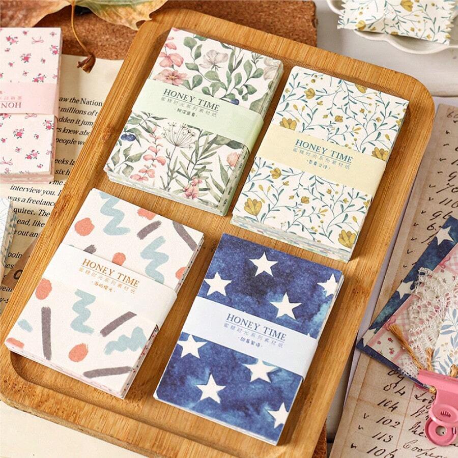 50pcs Vintage Geometric Floral Pattern Scrapbooking Paper, Creative Diary Decorative Paper, Suitable For Art Craft Scrapbooking, DIY Diary Decoration And Background Scrapbooking Paper - A - View 1