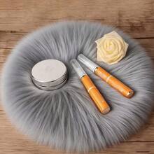 1pc Solid Color Round Home Decor Floor Mat Fluffy Sheepskin Rug, Plush Small Circular Carpet, Nail Table Fluffy Rug, Shaggy Round Area Rug ,Room Decor - White - View 12