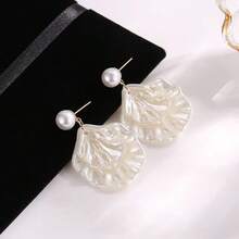 1 Đôi bông tai vỏ sò giả ngọc trai tối giản, đa năng, thích hợp cho đám cưới, đi biển, kỳ nghỉ hè. - trắng - Xem 5