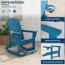 Silla Adirondack Balancín Exterior Plegable de HDPE Resistente a Intemperie, Sillón de Jardín con Reposapiés Retráctil y Portavasos, Mecedora de Terraza Ergonómica para Porche y Patio, Gris - Azul - Ver 4