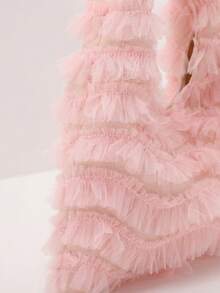 2026 White Multi-Layer Ruffle Puff Sleeve Women's Handbag, Fashion Mini Tote Bag For Wedding, Party, Date - Pink - View 3