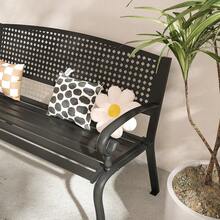 50" Outdoor Garden Bench With Armrests And Backrest, Waterproof Patio Metal Bench For Park, Porch, Backyard, Square Pattern Back - Black - View 3